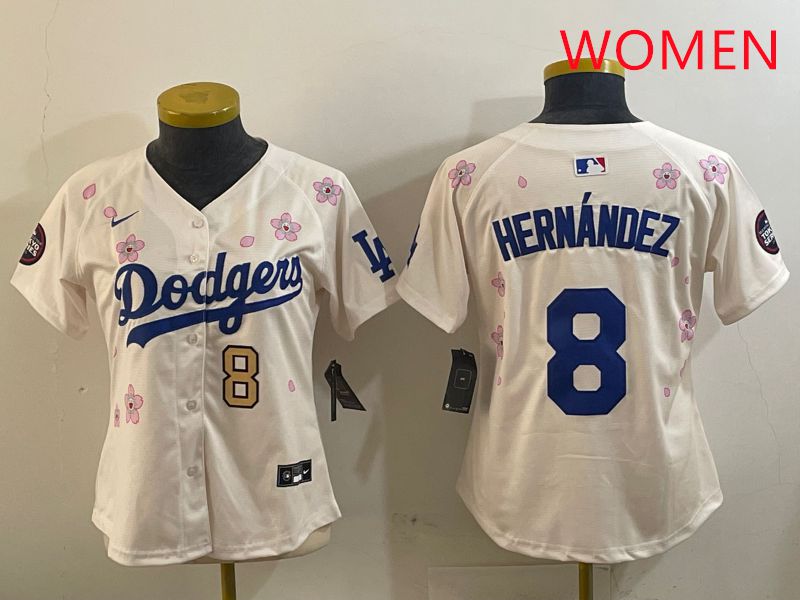 Women Los Angeles Dodgers 8 Hernandez Cream Sakura Edition 2025 Nike MLB Jersey style 8